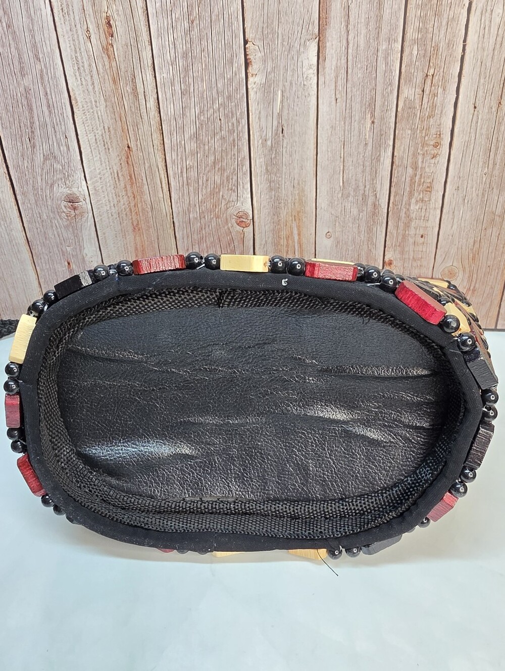 Handmade African Wooden Beaded Crossbody Bag Boho Artisan - Picture 7 of 11